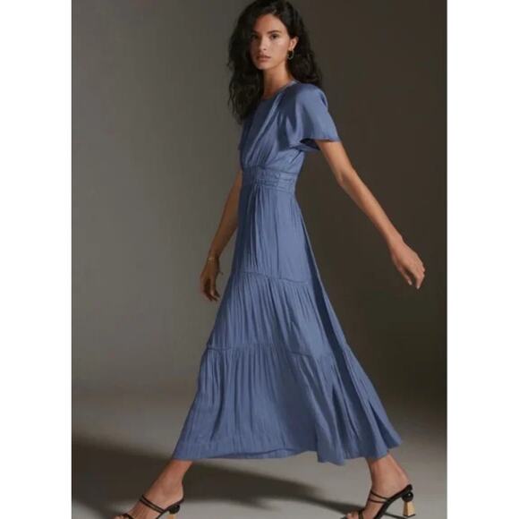 Anthropologie Dress Women Small The Somerset Maxi Blue Tiered Boho Romantic Flow - Picture 3 of 13